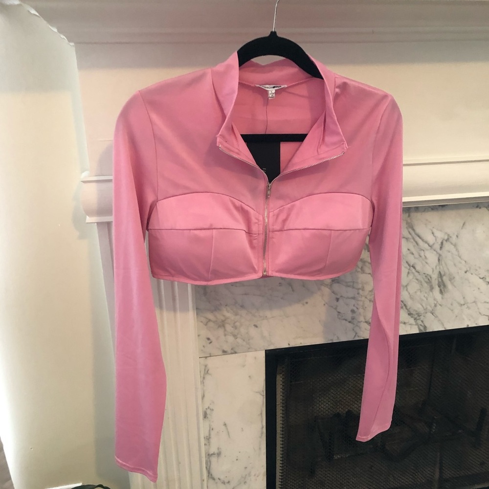 NWT Fashion Nova Pink Crop Top Zip Up Shirt
